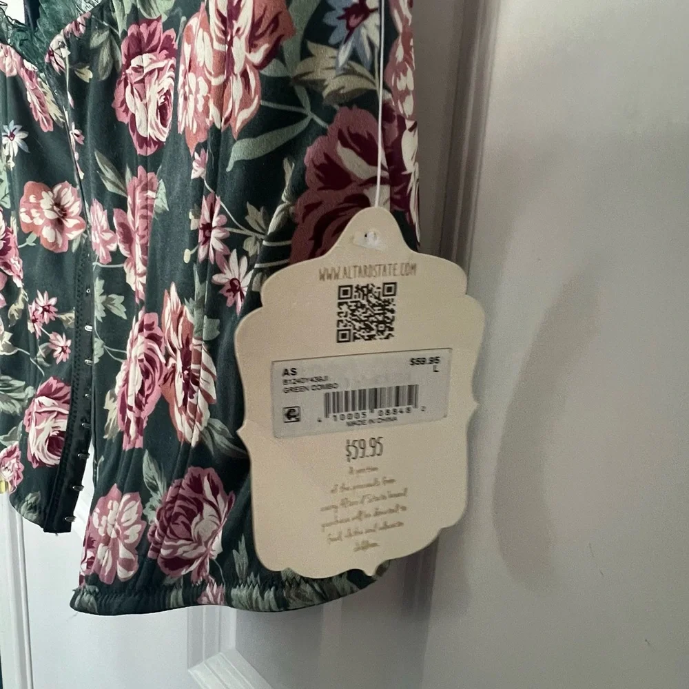 Altar'd State Floral Corset Top in Pink and Green - Picture 2 of 3